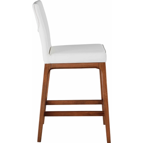 Emma Low Back Counter Stool in White Leatherette & Walnut Veneer